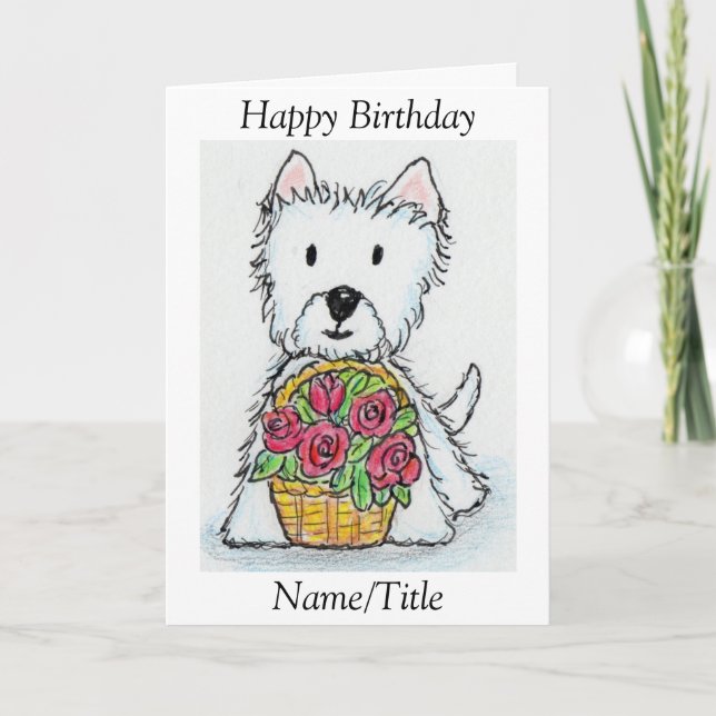 Westie roses Birthday greeting card personalize (Front)