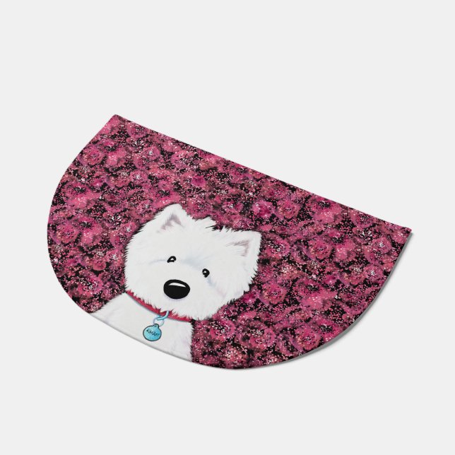 Westie Roses Floral Doormat (Angled)