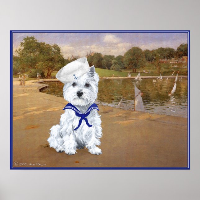 Westie Sailor with Boats Poster (Front)