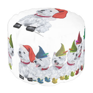 Westie Santa and Elves Pouf