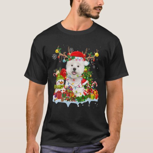 Westie Santa Hat Reindeer Christmas Lights Pajama T_Shirt