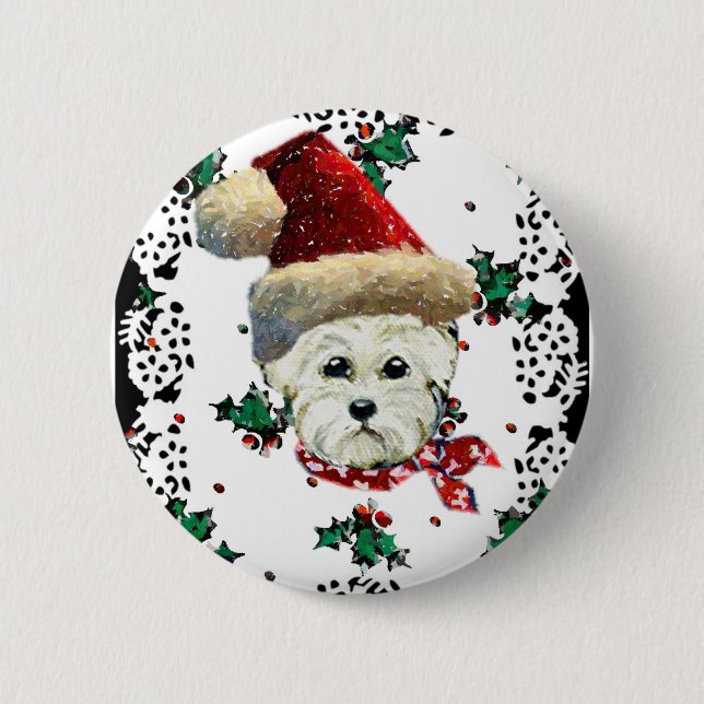 Westie Santa Pinback Button (Front)