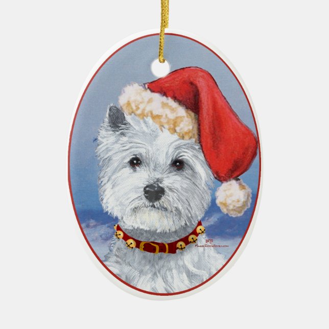 Westie Santas Helper Ceramic Ornament (Front)