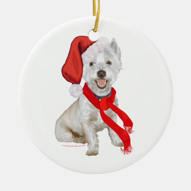 Westie Santa's Helper Ceramic Ornament (Front)