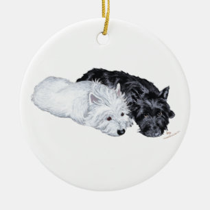 Westie & Scottie at Ease Ceramic Ornament