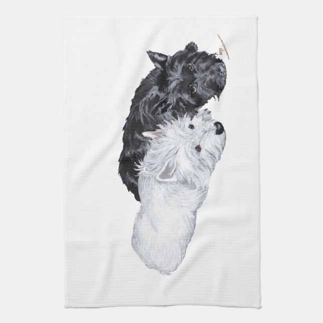 Westie & Scottie at Ease Kitchen Towel (Vertical)