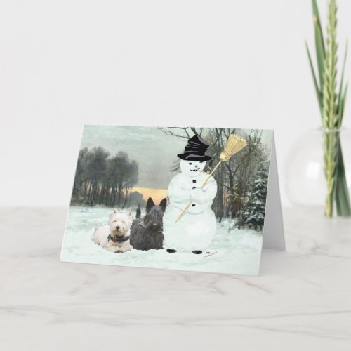 Westie  Scottie Build a Snowman Holiday Card