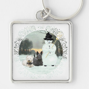 Westie & Scottie Build a Snowman Keychain