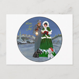 Westie & Scottie Christmas Carols Holiday Postcard