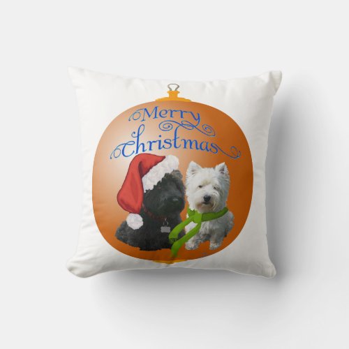 Westie Scottie Christmas Ornament Throw Pillow