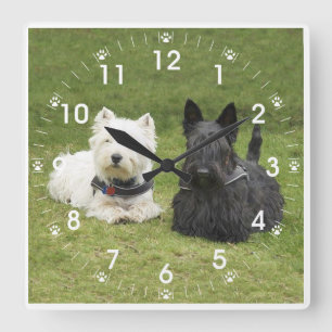 Westie & Scottie Green Grass Square Wall Clock