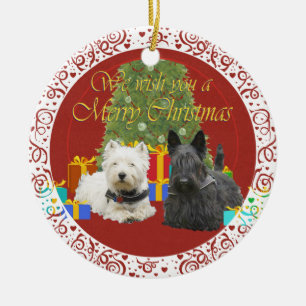Westie & Scottie Merry Christmas Ceramic Ornament