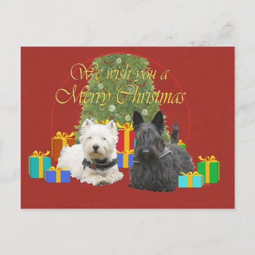 Westie  Scottie Merry Christmas Holiday Postcard