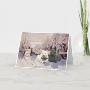 Westie & Scottie Winter Magpie Holiday Card