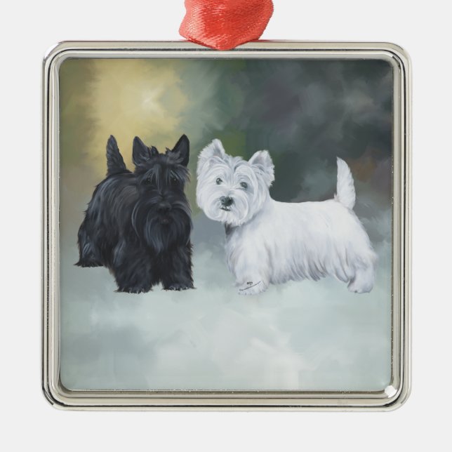Westie Scottie Wintertime Metal Ornament (Front)