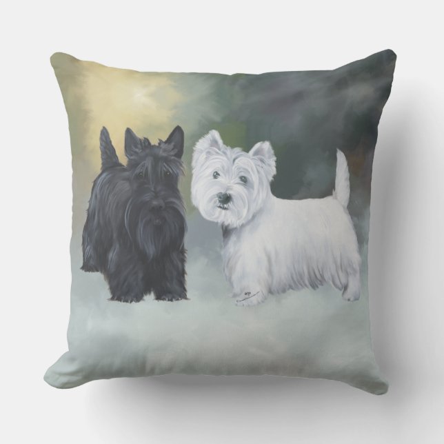 Westie Scottie Wintertime Throw Pillow (Front)