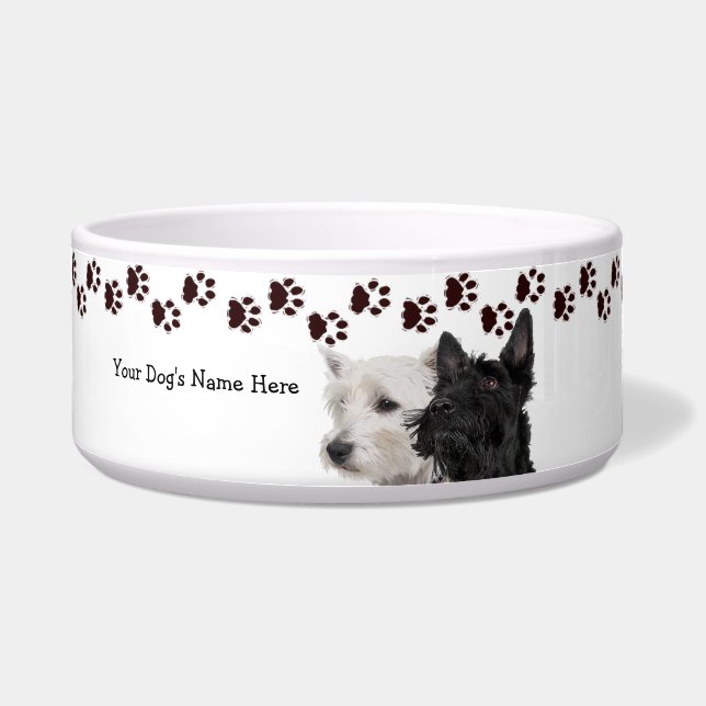 Westie & Scotty Puppies Waiting For Their Food Bowl (Front)