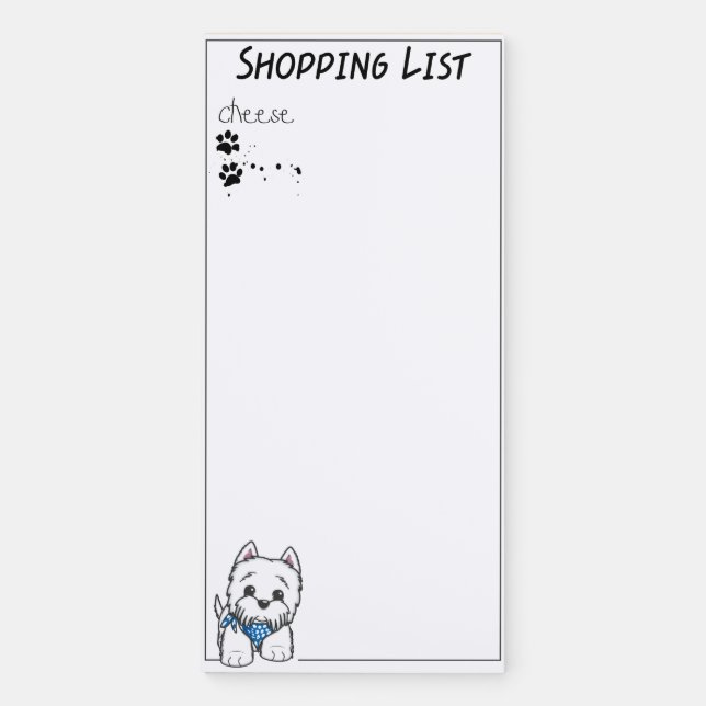 Westie shopping list magnetic notepad (Front)