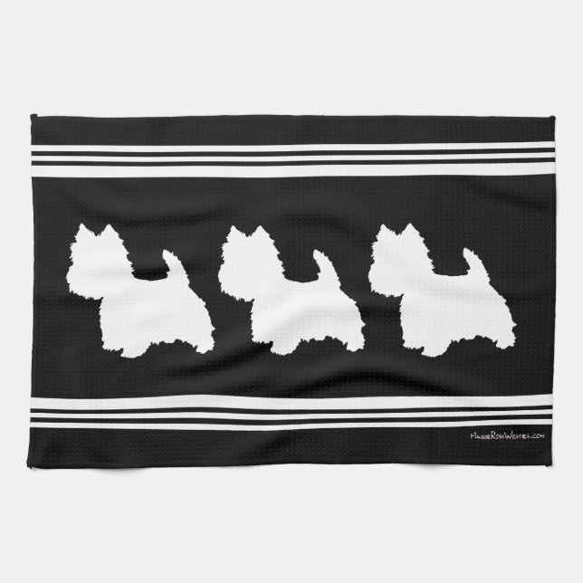 Westie Silhouette on Black Towel (Horizontal)