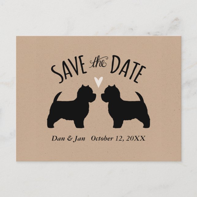 Westie Silhouettes Wedding Save the Date Announcement Postcard (Front)