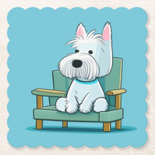Westie sitting on a chair _ cartoon paper coaster