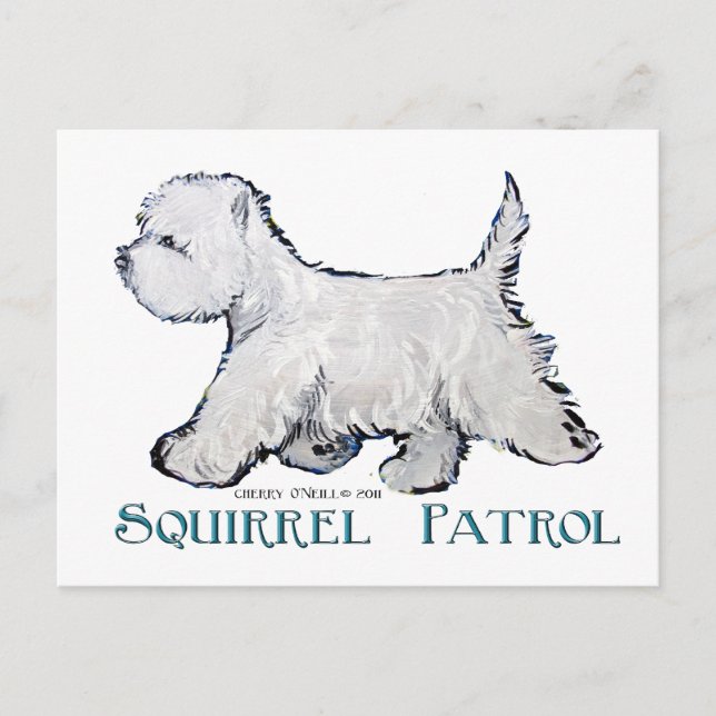 Westie Squirrel Patrol Postcard (Front)