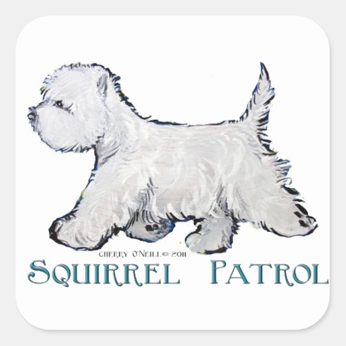 Westie Squirrel Patrol Square Sticker