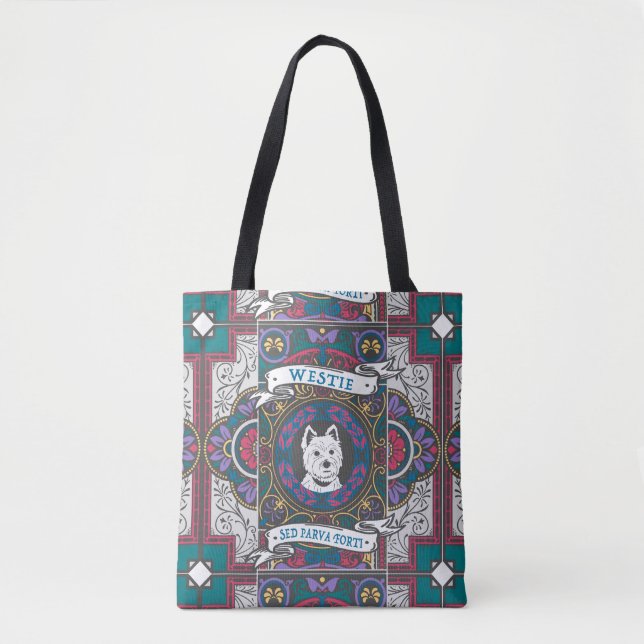 Westie Stained Glass "Small But Mighty" Tote Bag (Front)