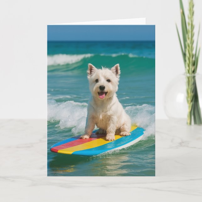 Westie Surfing Greeting Card - Blank (Front)
