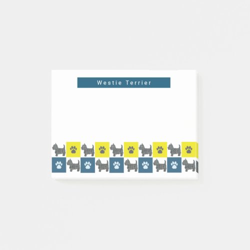 Westie Terrier Dog  Paw Yellow Blue Grid Post_it Notes