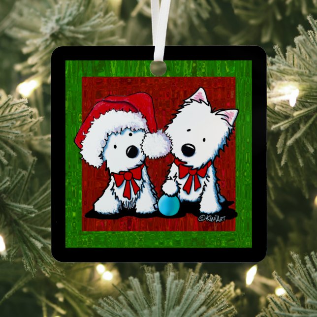 Westie Terrier Duo Christmas  Metal Ornament (Insitu)