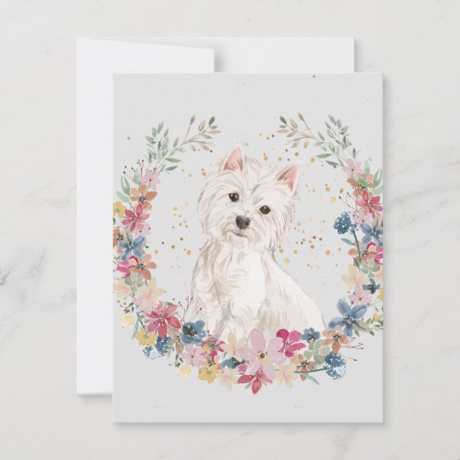 Westie Terrier Spring Flowers Monogram Note Card (Front)