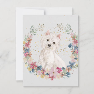 Westie Terrier Spring Flowers Monogram Note Card