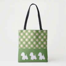 Westie Tote Bag Green Plaid