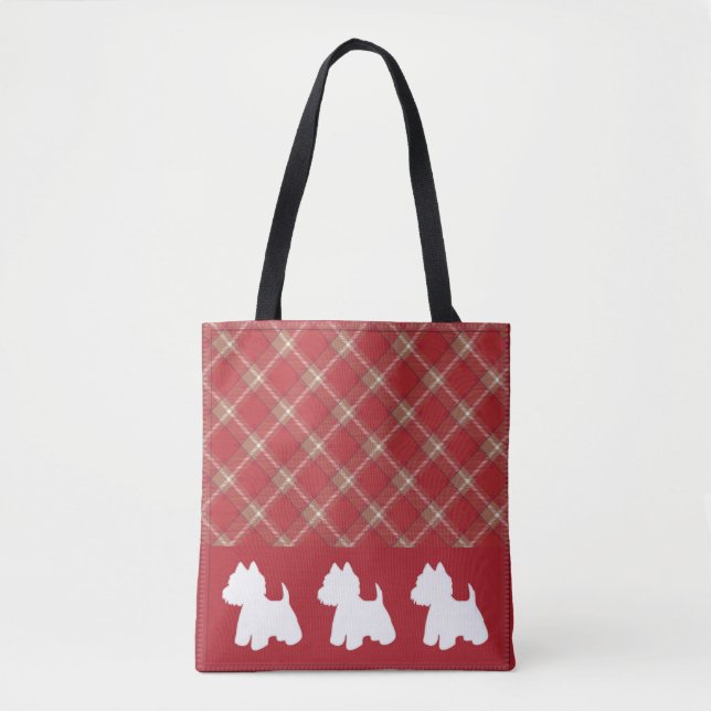 Westie Tote Bag Red Plaid (Front)