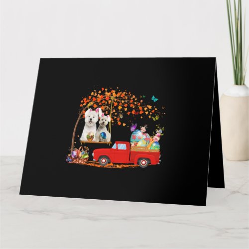 Westie Wearing Bunny Ear Red Truck With Eggs Card