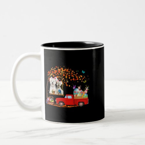 Westie Wearing Bunny Ear Red Truck With Eggs Two_Tone Coffee Mug