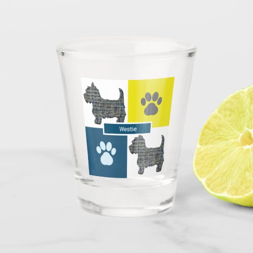 Westie West Highland Silhouette Dog  Paw YB Grid Shot Glass