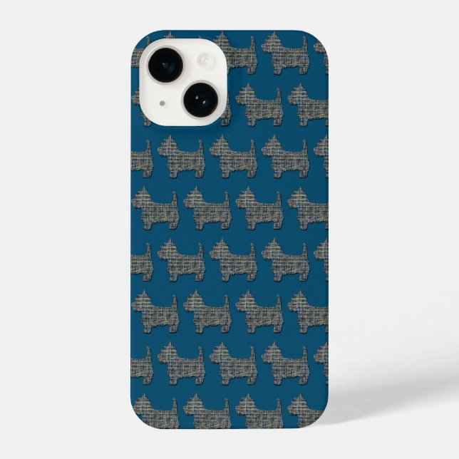 Westie White Terrier Dog Silhouette Grid Yellow iPhone Case (Back)