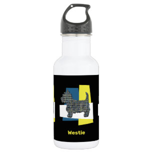 Westie White Terrier Pet Dog Silhouette Y&B Grid Stainless Steel Water Bottle