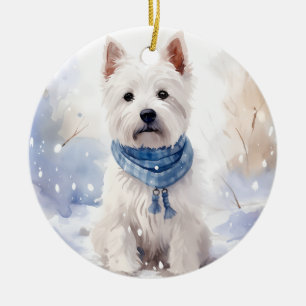 Westie Winter Christmas  Ceramic Ornament