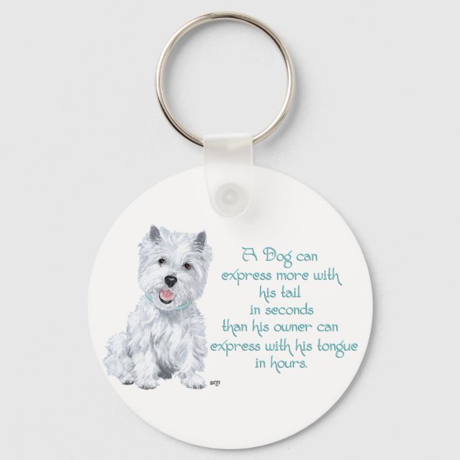 Westie Wisdom - Wagging Tail or Tongue? Keychain (Front)