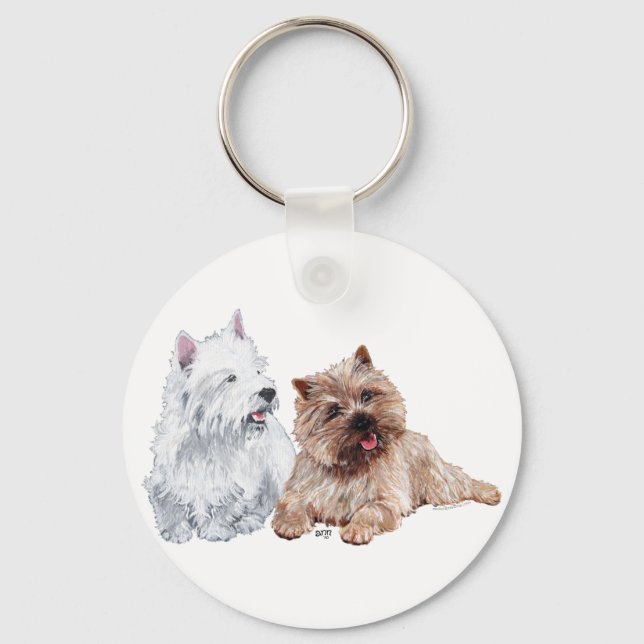 Westie with a Brown Cairn Terrier Keychain (Front)