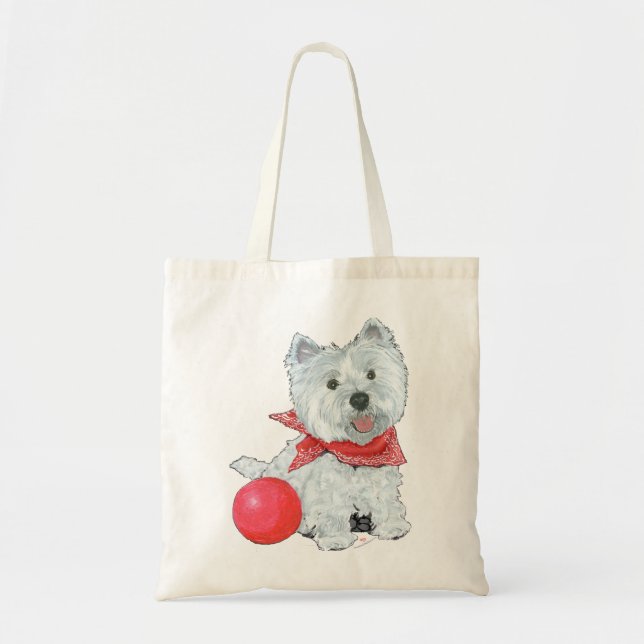 Westie with a Red Ball Tote Bag (Front)