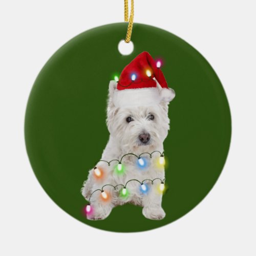 Westie With Christmas Scafts Santa Hat Gift Ceramic Ornament