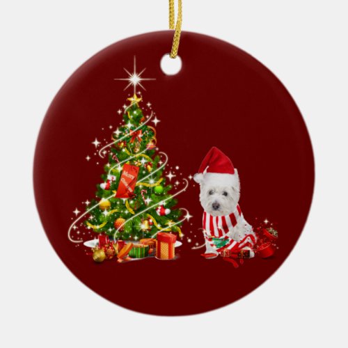 westie With Hat Scaft Christmas Ceramic Ornament