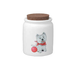 Westie With Red Ball Candy Jar