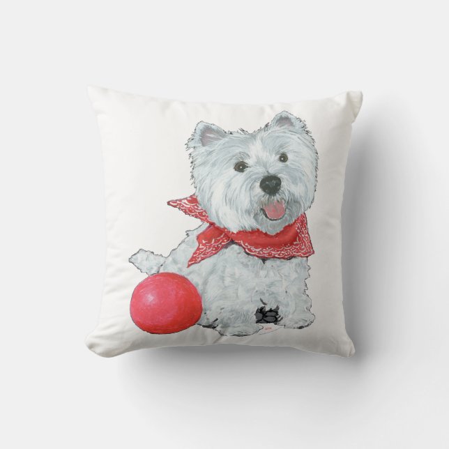 Westie With Red Ball Throw Pillow (Front)