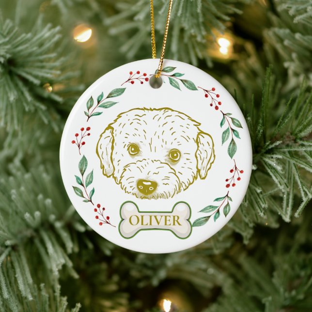 Westiepoo Dog Personalized Hand Drawing Ceramic Ornament (Tree)