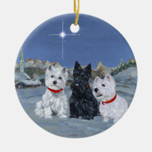Westies and a Scottie Christmas Ceramic Ornament